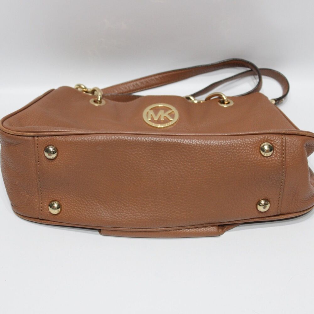 Michael Kors Fulton Gold Chain Brown Leather Shoulder Bag 14" x 8" x 4" (P1) - Picture 9 of 16